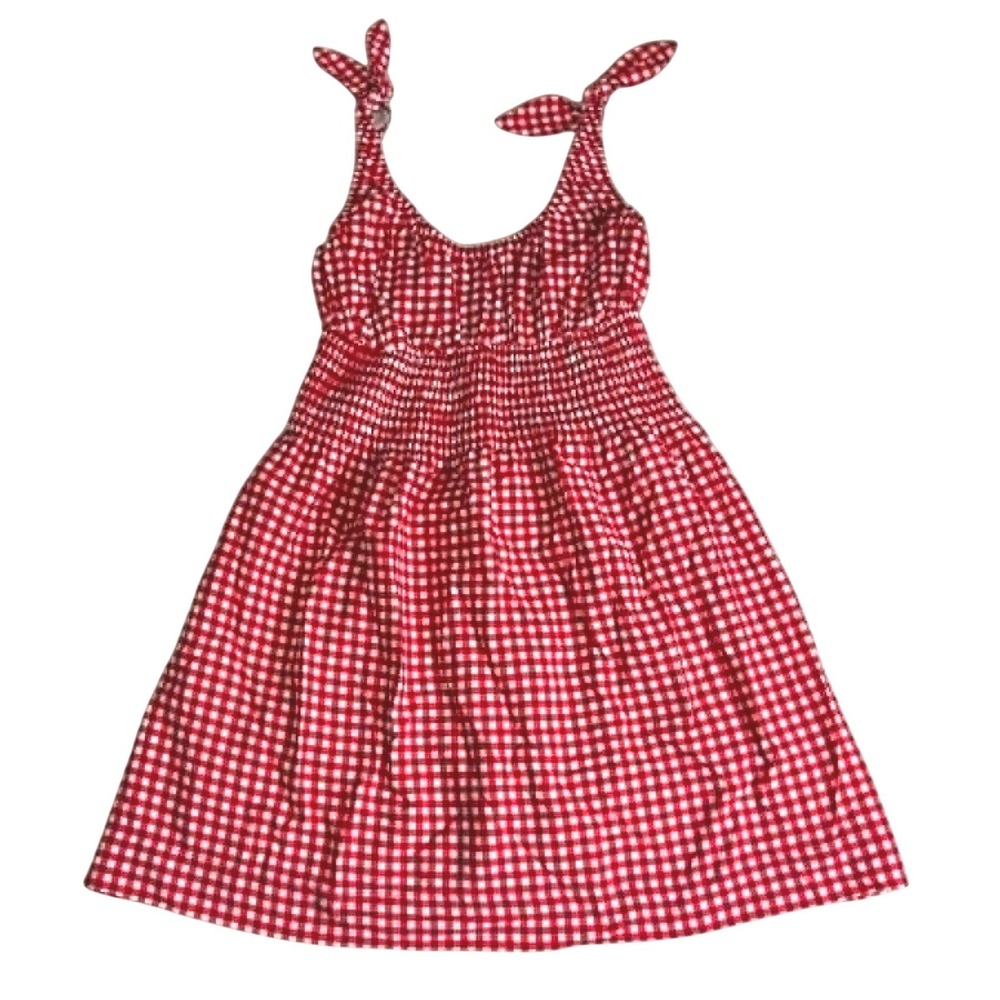 Kacey Lee Red Gingham Smocked Tie Shoulder Mini Sundress Womens Small 4-6
